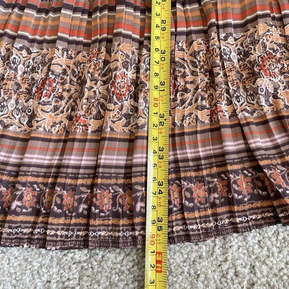 Current Air Long Sleeve Satin Pleated Boho Dress Brown Floral M Cottage Chic - Picture 13 of 14